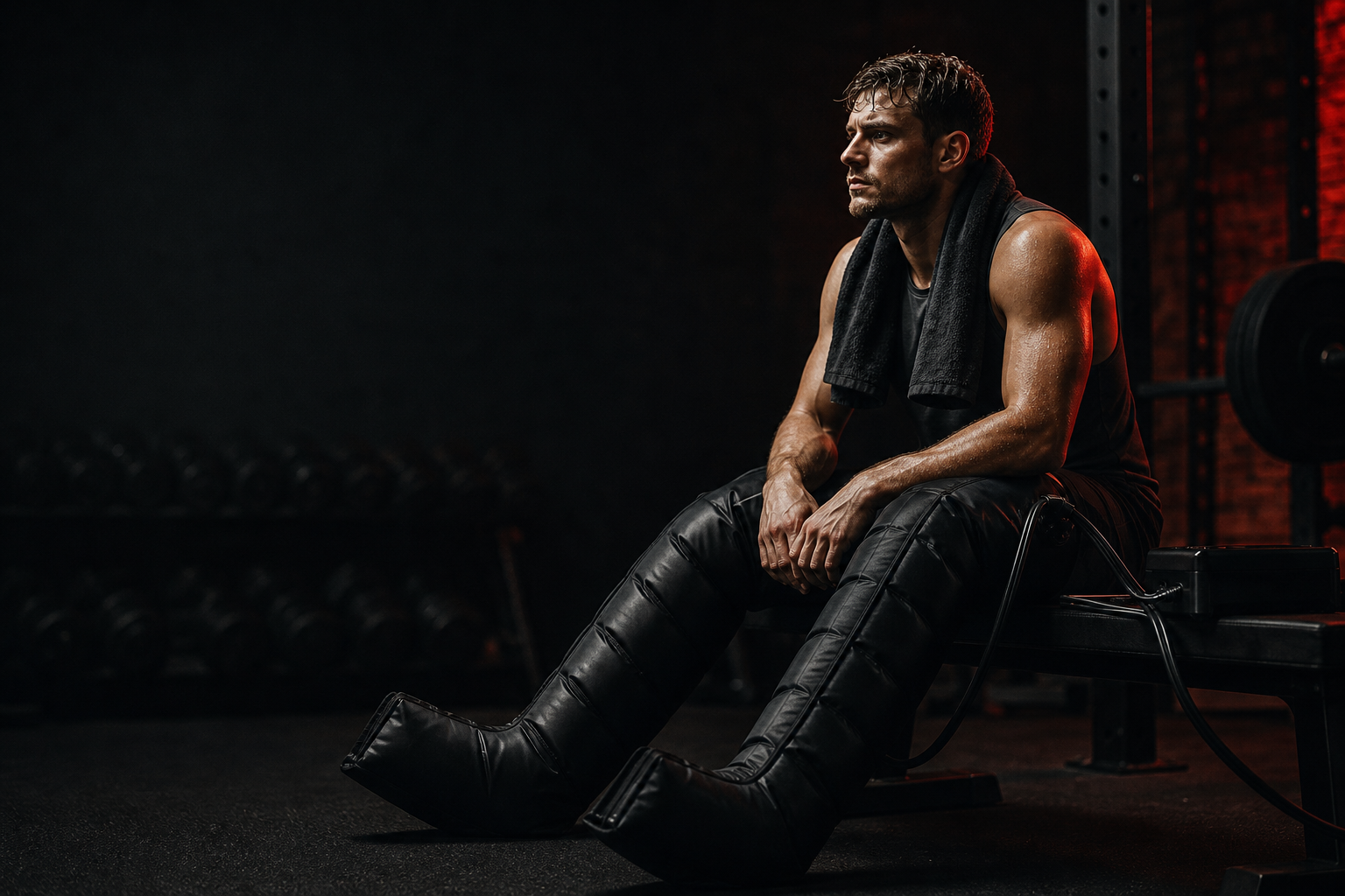 Atmospheric image of an athlete mid-recovery reinforcing that recovery is the work